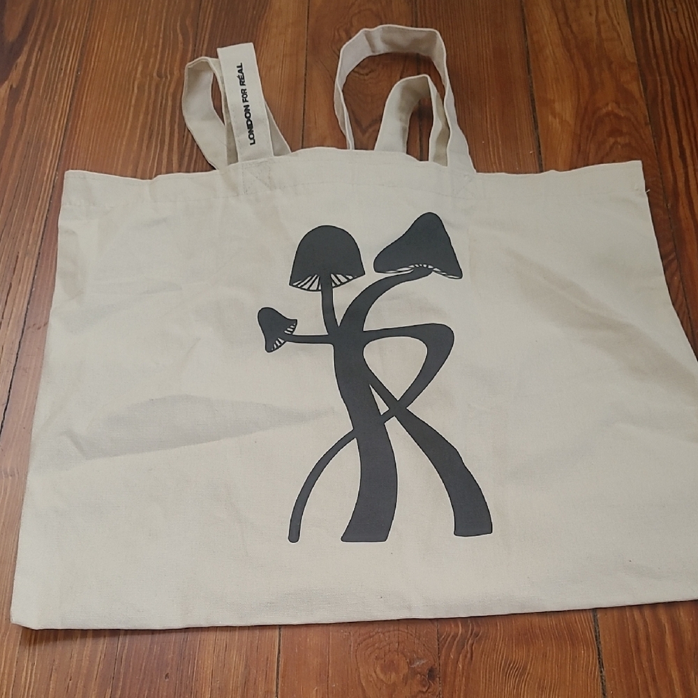 Realisation Par Cream Tote with Black Mushroom Design